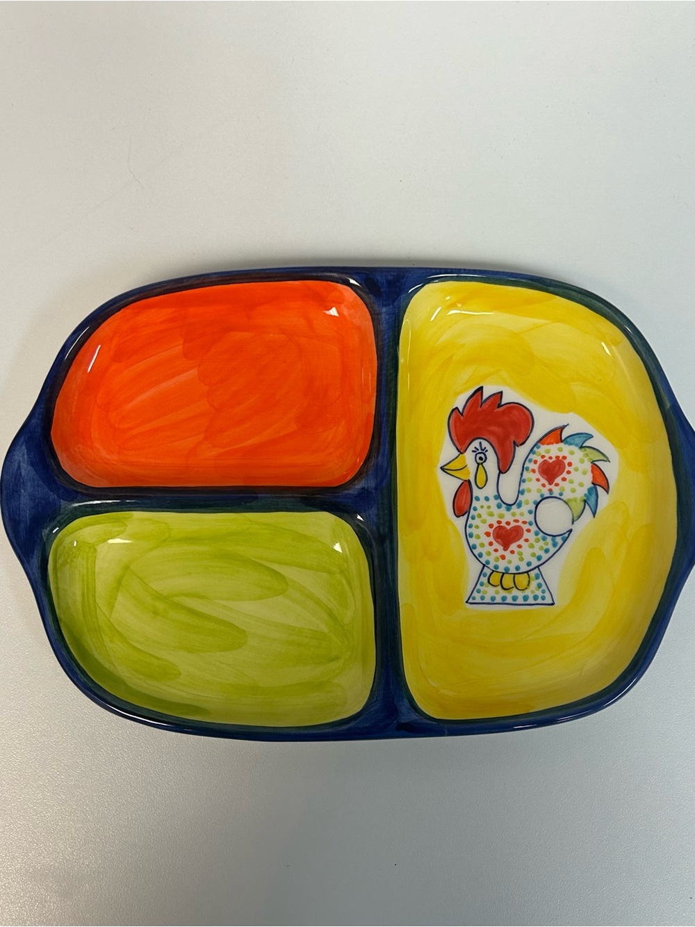 Cerobidos Hand Painted Portugal 9" Divided
Serving Tray - Rooster Decor